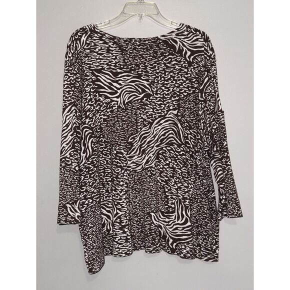 Fresh Produce Top 2X V Neck Relaxed Cotton Blouse 3/4 Sleeve Animal Print Art - Picture 2 of 12